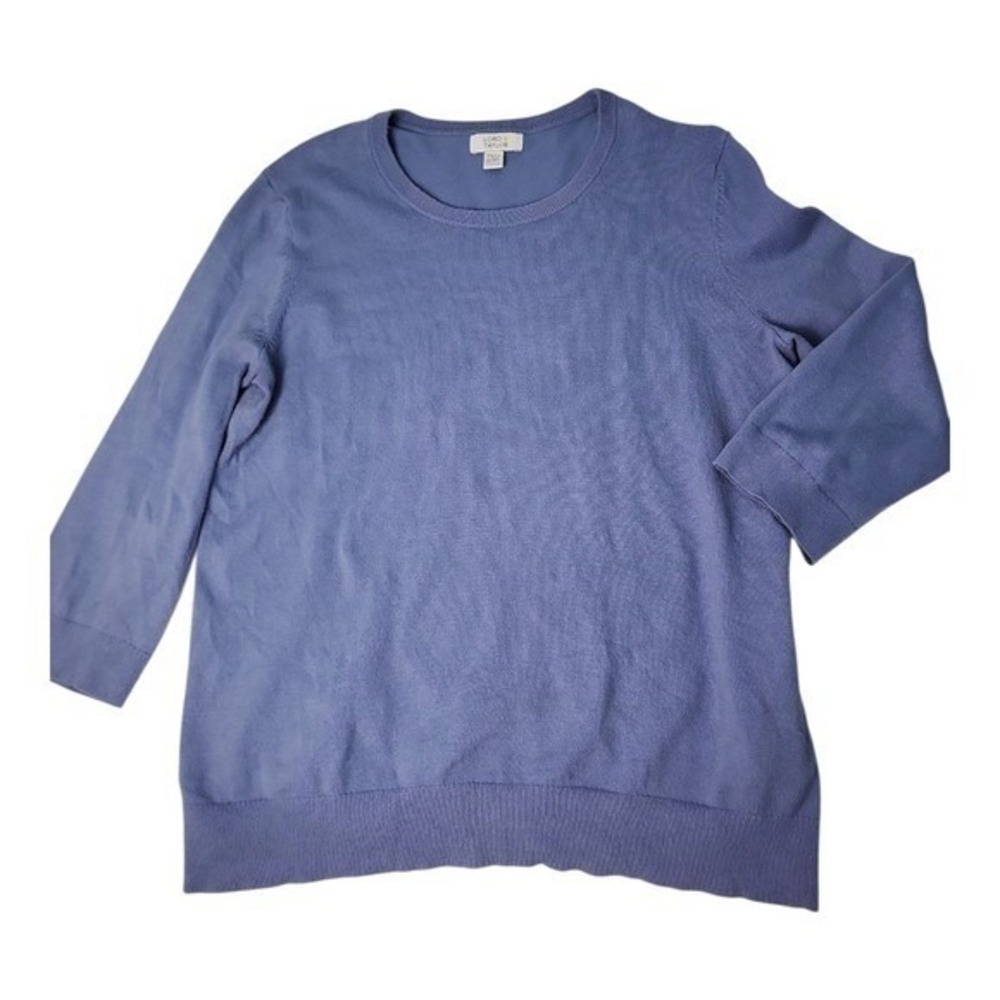 Lord & Taylor Knit Top Women Large Blue 3/4 Sleeve Classic Professional Pullover